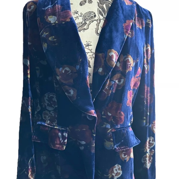 SUNDANCE Rose Garden Blue Floral Velvet Blazer size 10 - Picture 4 of 11